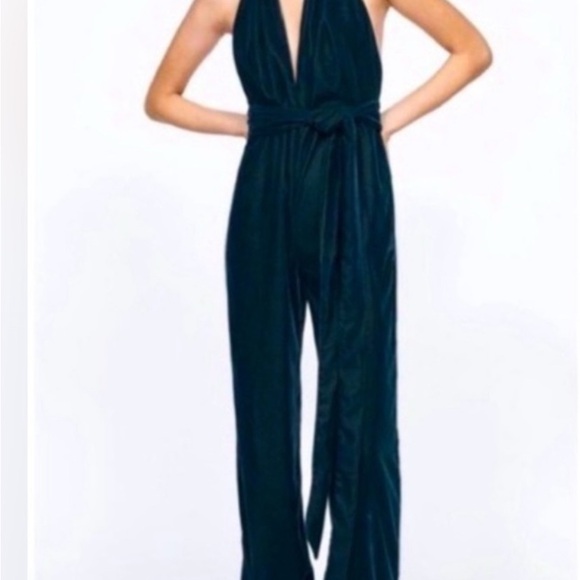 Zara Elegant Black Jumpsuit  velvet green   small NWOT - Picture 2 of 4